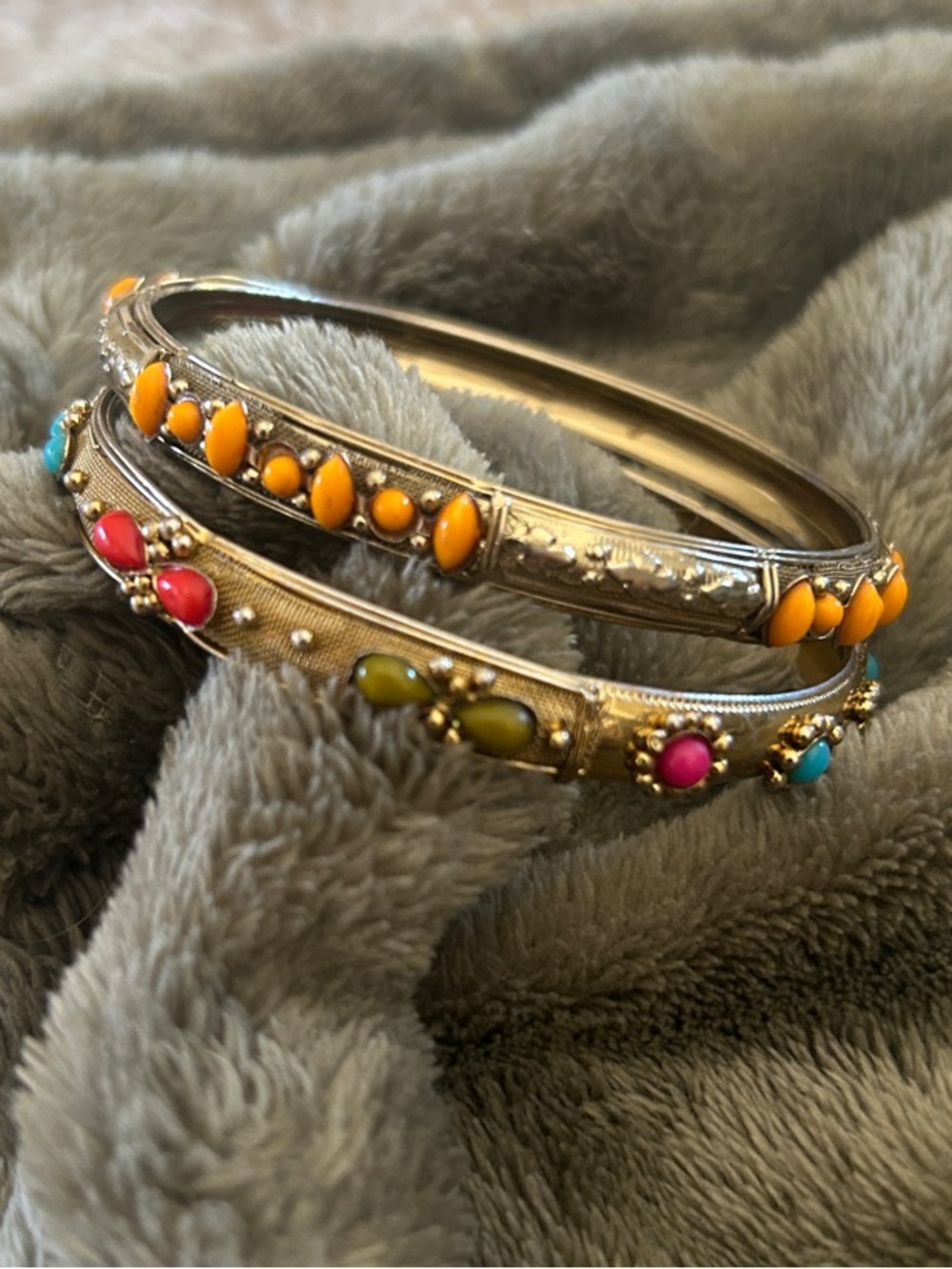 Boho Gold Tone Multicolor Beaded Bangle Bracelet Set